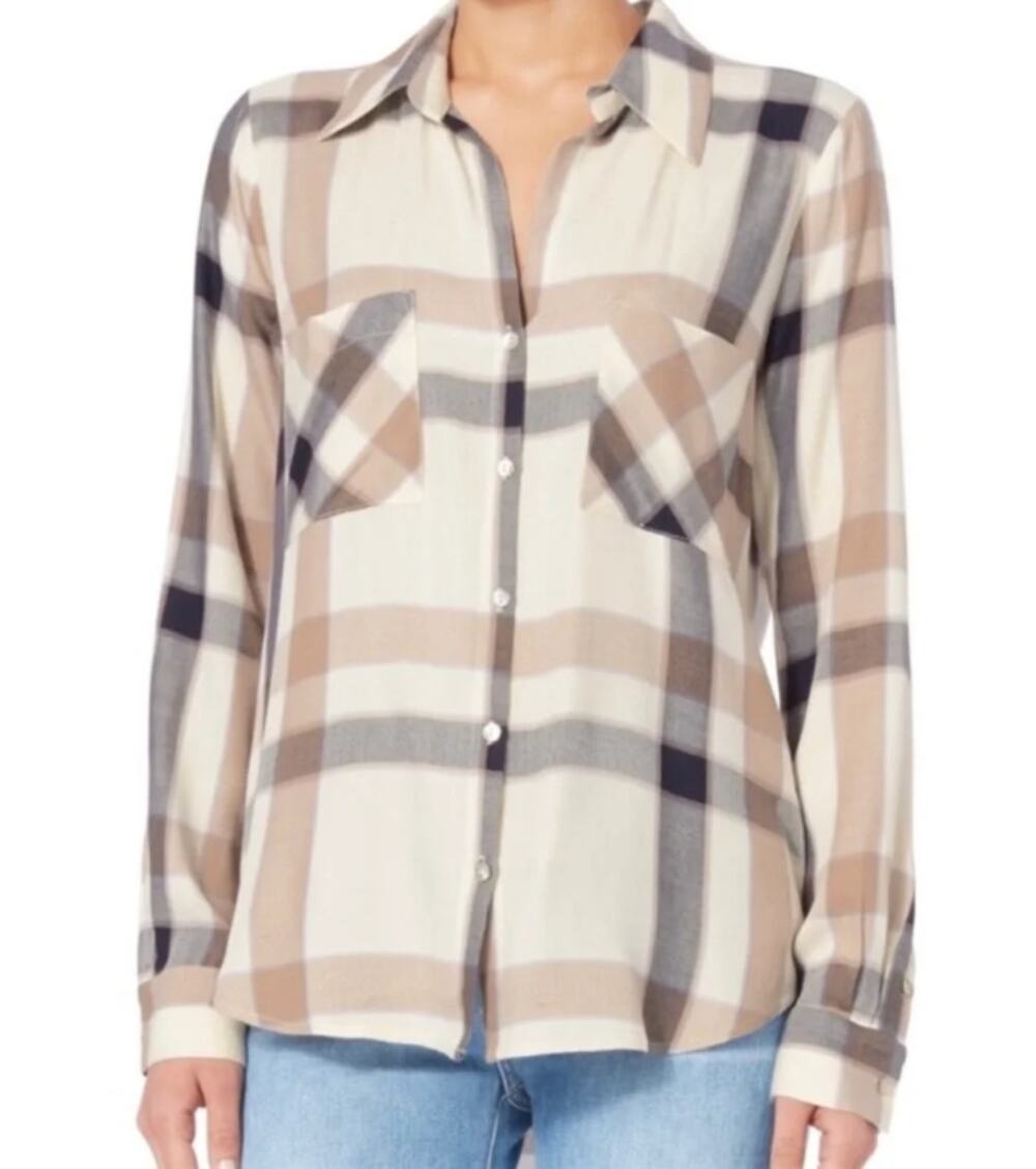 L'Agence Cream Plaid Button Down Shirt